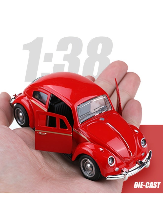 سيارة نموذجية من المعدن المصبوب بمقياس 1:38 - لون أحمر كلاسيكي عتيق، أبواب ونوافذ قابلة للفتح، سيارة لعبة قابلة للتجميع مع تصميم داخلي مرئي، هدية عيد ميلاد مثالية، لعبة سيارة، هدية للأطفال - Image 2